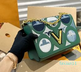 luxury shoulder bag Popular twist bags leather small square designers bag long chain V shaped buckle Simple fashion very nice