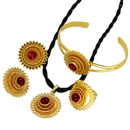 Necklace Earrings Set Crystal Stone Ethiopian Jewellery And 24k Gold Plated Eritrea Sets For Women's Habesha Wedding Sarty Gift