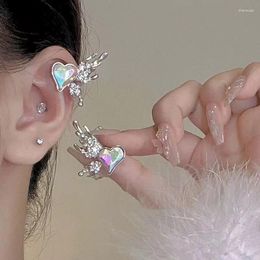 Backs Earrings Cute Crystal Rhinestone Ear Cuff For Women Trendy Punk Love Heart Wing Earring Fashion Colourful Alloy Bone Clip Girl Jewellery