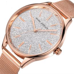 Luxury MINI FOCUS Brand Shiny Dial Womens Watch Japan Quartz Movement Stainless Steel Mesh Band 0044L Ladies Watches Wear Resistan172B