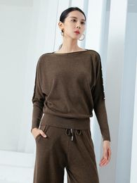 Women's T Shirts Knitted Sweater For Women Contrasting Beads Boat Neck Batwing Sleeves Western High-end Early Autumn Pullover Tops Blouse