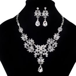 Fashion Crystal Adjustable Bridal Jewellery Sets Wedding Rhinestone Necklace Earrings Jewellery Wedding Accessories