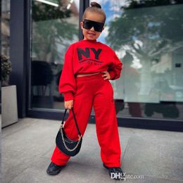 Kids Tracksuit Girls Baby Clothes Sets Autumn Winter Two Piece Set Letter Printed Long Sleeve Hoodie And Flared Pants Clothing For Young Girl Children