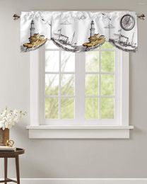 Curtain Retro Illustration Lighthouse Sailing Ship Kitchen Curtains Balcony Adjustable Roman Blinds Small Short For Living Room