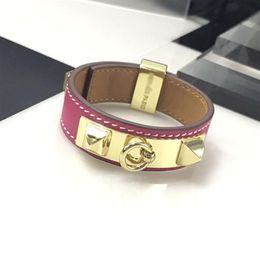 Luxury Designer France Brand Bracelets Golden Buckle Tree Pattern Identification Bangles High Quality Copper Genuine Leather Women312z