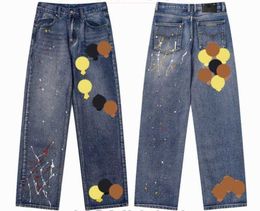 Chromes Nuovi jeans da uomo Designer Make Old Pantaloni dritti lavati Stampe con lettere a cuore Cuori stile lungo Jeans viola Felpa con cappuccio Chromees Hearts 133