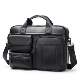 Briefcases Men Genuine Leather Briefcase 14 Inch Laptop Bag Shoulder Messenger Male Cow Tote Business Portfolio For Document A4