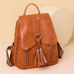 School Bags Fashiona leather women's backpack outdoor large capacity travel backpack vintage casual Feminina school bag for girls 230927