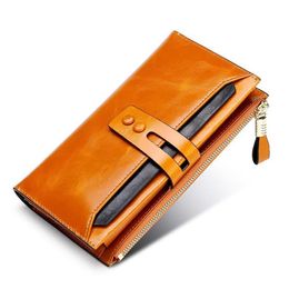 Wallets Brand Large Capacity Long Clutch Wallet Female Oil Wax Leather 13 Slots Card Holder Phone Pocket Women Purse Ladies255Y