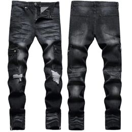 Men's Jeans Fashion Soft Stretchy Skinny Jeans for Men New Arrival Stylish Black Ripped Casual Comfort Zipper Legs Workwear Oversize Pants 230927