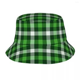 Berets Shamrock Leaf Green Plaid Bucket Hats Beach Hatwear Merch Fishing Fisherman Hat For Outdoor Men Women Panama Foldable