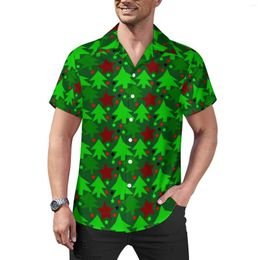 Men's Casual Shirts Green Christmas Tree Beach Shirt Red Stars Print Hawaiian Man Cool Blouses Short Sleeve Graphic Tops Plus Size