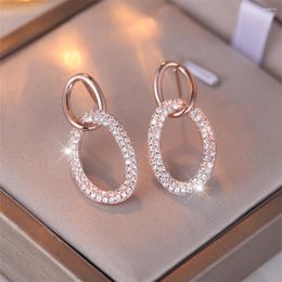 Dangle Earrings Luxury Crystal Full Stone Earring Big Oval White Zircon Drop For Women Jewelry Rose Gold Color Wedding Accessory