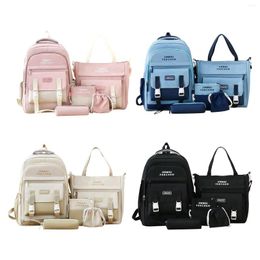 Backpack School Bags Set 5Pcs Handbag Tote Daypack Pencil Pouch Rucksack Canvas Bookbag For Boys Women Girls Middle Primary