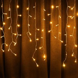 Solar Icicle lights Outdoor 300LED 60 Drops 8 Modes Plug in Curtain String Lights Waterproof for Holiday Wedding Party Home Garden Bedroom