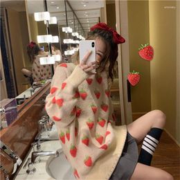 Women's Sweaters 2023 Winter Knitted Sweater Women Strawberry Embroidery Oversized Pullovers Harajuku Casual Loose Knitwear Jumper Sueter