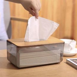 Bamboo Wooden Cover Plastic Tissue Box Paper Holder Dispenser Home Storage Case 210326300e