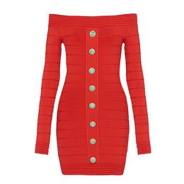 911 L 2023 Milan Style Runway Dress Autumn Slash Neck lONG Sleeve Red Mid Calf Brand Same Style Empire Womens Dress Fashion oulaidi