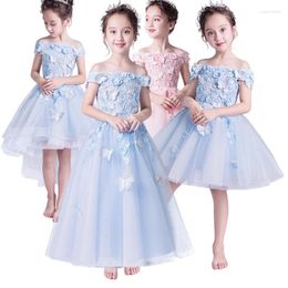 Girl Dresses Elegant Blue Tulle Princess Dress For Kids Pink Butterfly Birthday Party Girls 1-14 Pageant Performance Gown