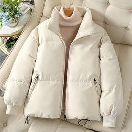 Women's Trench Coats 2023 Casual Pure Colour Stand Collar Loose Padded Jacket Winter Coat 1001