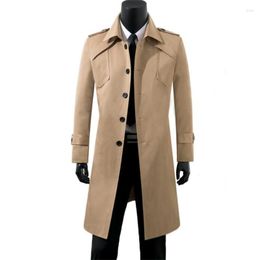 Men's Trench Coats Beige Spring Autumn Windbreaker Long Korean Style Handsome British Single-Breasted Lapel Simple Clothes