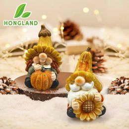 Garden Decorations Gnome Statue 2 Pack Resin Figurine Pumpkin Ornaments Outdoor Statues Home Decor for Fall Harvest Thanksgiving Pati 230921