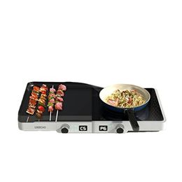 Electric Griddle,2 Burner Portable Electric Cooktop,5 Gear Heating and Independent Control Electric Cooktop,1400W grill electric