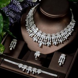 Necklace Earrings Set HIBRIDE Trendy Charm Design Full Cubic Zirconia Pave Earring Water Drop Women Bridal Nigeria Wedding Jewellery N-1519