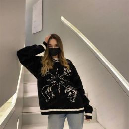 Y2K Gothic Casual Cute Kawaii Pullover Unisex Street Wear European and American Harajuku Gothic Anime Pattern Knitted Sweater Womens Punk Vintage Sweater