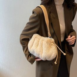 Evening Bags Women Cloud Drawstring Bag Soft Plush Versatile Purse Faux Fur Fluffy Dating Solid Color Female Winter Daily