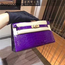 Sacchetti di design fatti fatti a mano alla pelle pura alligatore mini sacchetti generazione donna a spalla singola spalla messenger viola ha logo