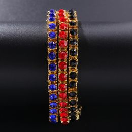 Iced Out 1 Row Tennis Bracelet Full Coloured Red Blue Black A Rhinestones Gold Silver Colour Fashion Hiphop Bracelets Jewellery Bling228g