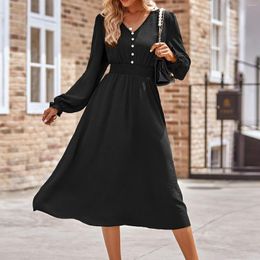 Casual Dresses V Neck Long Sleeve Dress Womens Cotton Linen Wedding Guest High Waisted Slim Elegant And Pretty Women'S