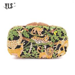 Evening Bags Party Ladies Clutch Women's Luxury Diamond Rainforest Jungle Animal Zoo Design Crystal Bridal Wedding Handbag 230926