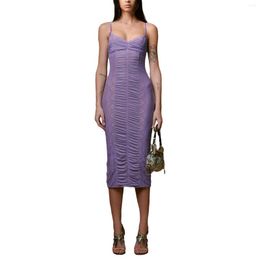 Casual Dresses Summer Women's Sling Midi Bodycon Dress Sleeveless Spaghetti Strap Ruched Lace Split Hem Sexy Cocktail Party