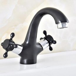 Bathroom Sink Faucets Black Silver Colour Faucet Basin Mixer Tap Double Cross Head Handle Single Hole And Cold Water Znf475