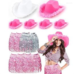 Berets 6pcs/set Carnival Cowgirl Hat Bride Wedding Po Costume Props Outdoor Woman Girl With Sequins Skirt