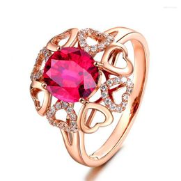 Wedding Rings Female Simple Rose Red Crystal Ring Charm Gold Color For Women Luxury Bride Zircon Stone Engagement Heart