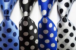 Bow Ties Fashion Dot Tie Men's 9cm Silk Necktie Set White Blue Black JACQUARD WOVEN