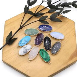 Pendant Necklaces Natural Stone Pendants Gold Plated Oval Lapis Lazuli Labradorite For Trendy Jewelry Making DIY Necklace Earrings
