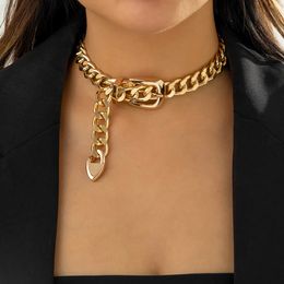 Chokers IngeSight.Z Punk Exaggeration Belt Buckle Cuban Chunky Choker Necklace for Women Vintage Heavy Metal Thick Chain Short Necklace 230927
