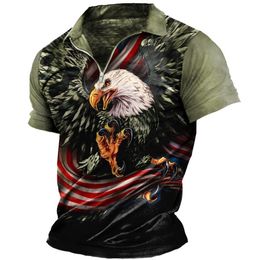 DIY Clothing Customized Tees & Polos Eagle print USA Flag Print for men's lapels, short sleeved men's casual polo shirts