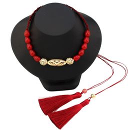 Chokers Sunspicems Gold Colour Tassels Choker Necklace For Women Fashion Arab Morocco Bride Handmade Bead Chain Jewellery Adjustable Length 230927