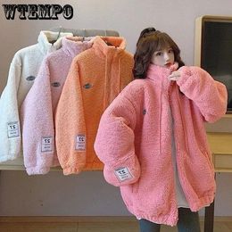 Women's Fur Faux Fur Jacket's Candy Colour Plush Loose Zipper Fur Wool Coat Pink Fashion Japanese Lamb Wool Jacket Women Autumn and Winter 230927