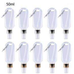 5Pcs 50ml Reusable Portable Mini Alcohol Spray Bottle Hand Sanitizer Travel Small Holder Hook Keychain Carrier Bottles1235u