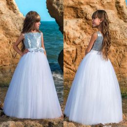 Girl Dresses Elegant Sleeveless Tulle Lace Printing Flower Dress Princess Ball First Communion Kids Surprise Birthday Present