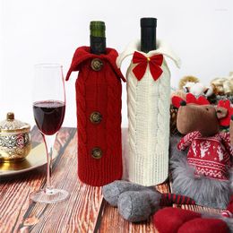 Christmas Decorations Wine Bottle Sets Cover Case Knitted Red Bags Xmas Home Decoration White Solid Colour