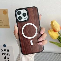 Wood Grain Magnetic Case for iPhone 14 13 12 11 Pro Max Plus Shell Shockproof Wireless Charge Hard Cover