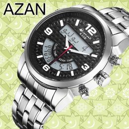 6 11 New Stainless Steel Led Digital Dual Time Azan Watch 3 Colours Y19052103258S