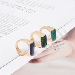 Cluster Rings Rectangle Stone Malachite Fashion Inner Dia 1 7cm Gold Colour Brincos Pendientes Jewellery For Women209t